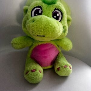 Barneys New York Lime Green Plush Dragon with Pink Belly Accents